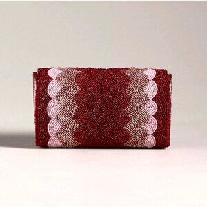Anthropologie Red Pink Beaded Petal Small Clutch